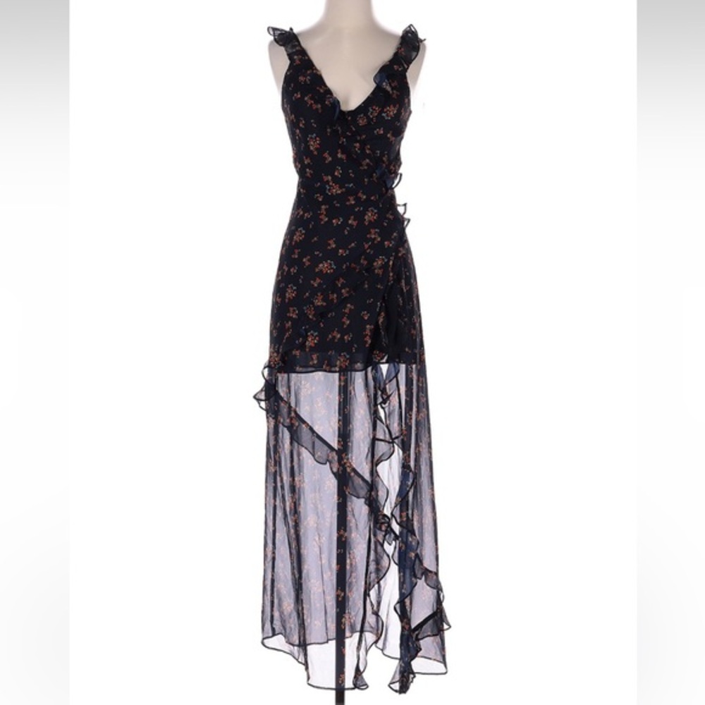 REVOLVE Black Floral Ruffle Maxi Dress
